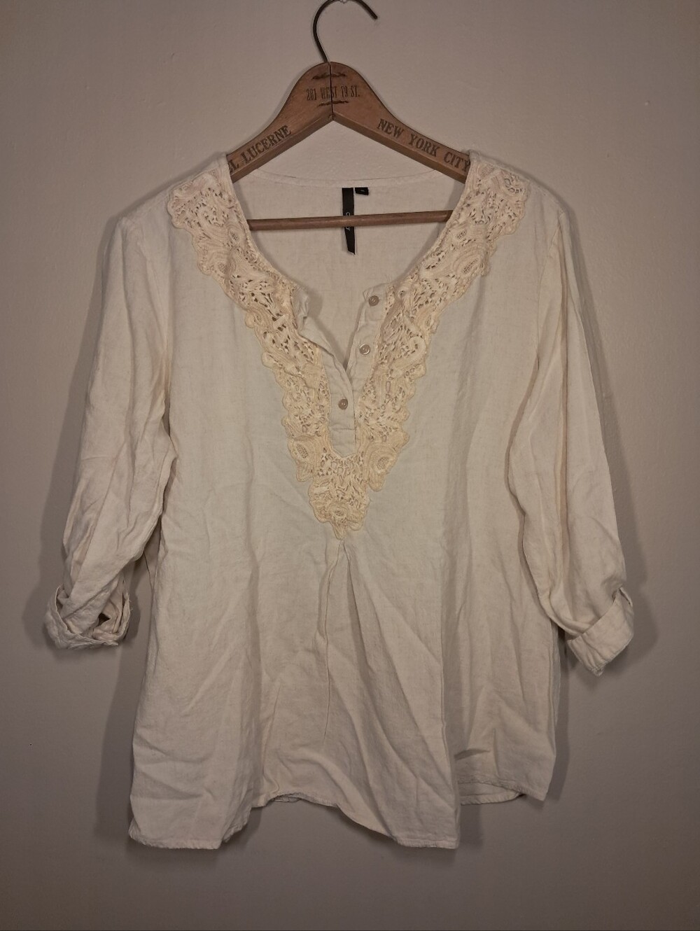 Cathy Women's Cream Crochet Lace-Trim Blouse